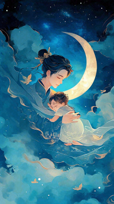 父爱如山父亲节温情亲情爱意深蓝唯美星光手绘插画