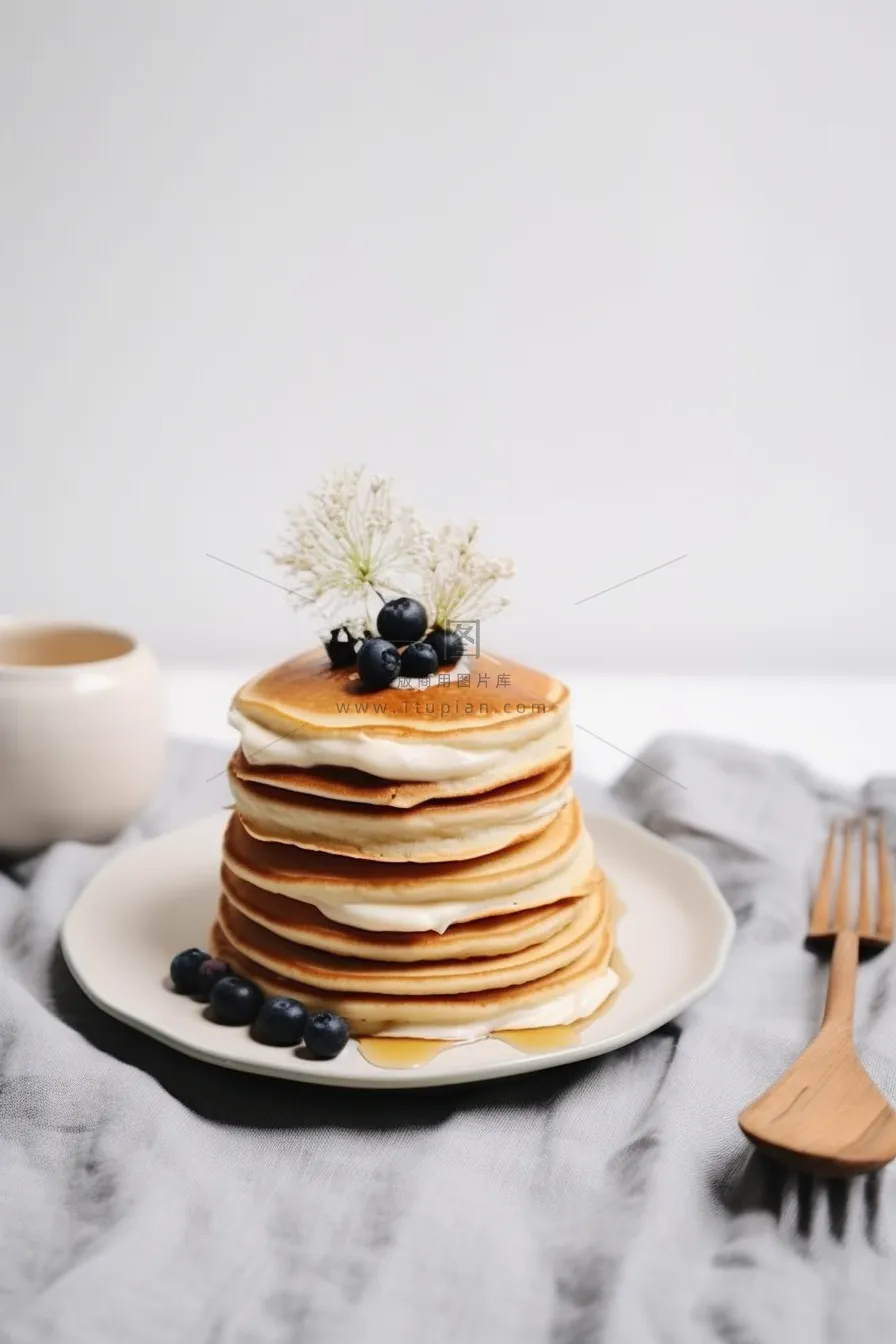 松塔饼蓝莓蜂蜜下午茶摄影图