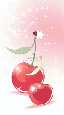粉色樱桃水果梦幻唯美弥散风插画背景