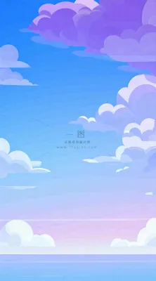 粉蓝渐变天空白云简约温馨,阳光海面海洋扁平插画 粉蓝渐变天空白云简约温馨,阳光海面海洋扁平插画