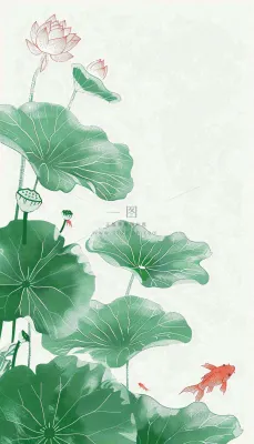 夏天荷花荷叶清凉小清新淡雅立夏夏至暑插画背景