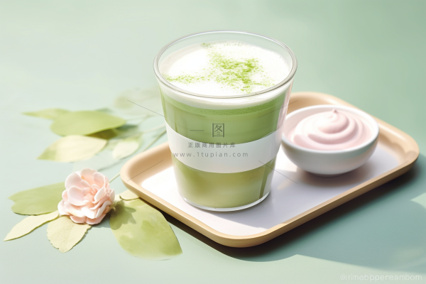 抹茶慕斯奶茶甜点下午茶饮料摄影图