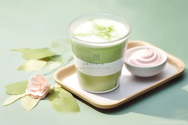 抹茶慕斯奶茶甜点下午茶饮料摄影图