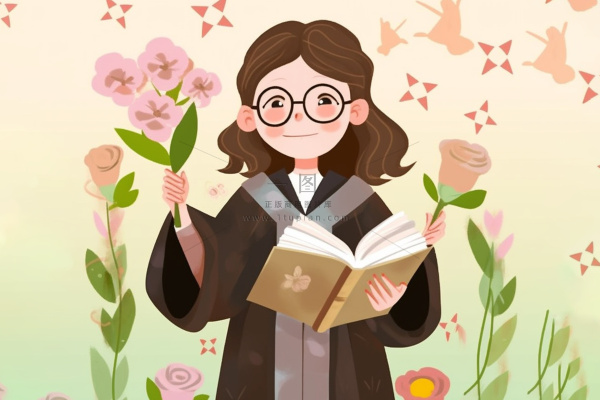 毕业学生穿着学士服花海报素材背景