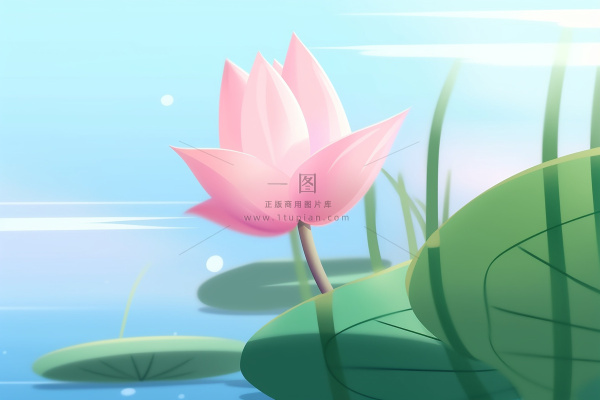 粉蓝色清爽夏日大气花朵扁平背景