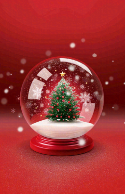 水晶球圣诞树雪花平安夜红色插画背景