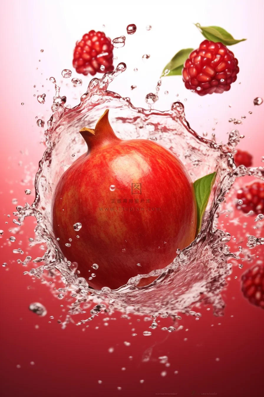 石榴水果碰撞水花摄影图
