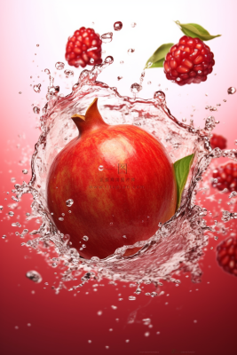 石榴水果碰撞水花摄影图