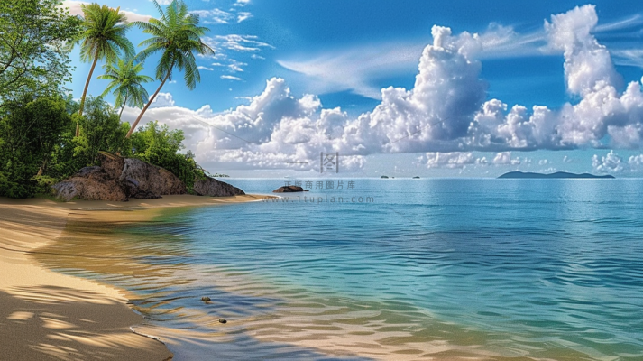 海边沙滩礁石大自然风光摄影图