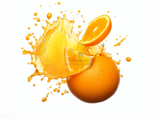 橙子果汁鲜榨果汁水花四溅摄影图