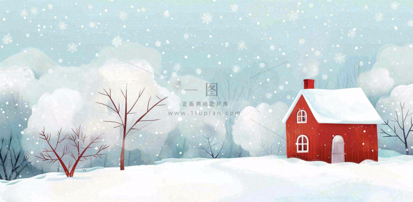 冬天白雪覆盖寒冷唯美雪景小寒插画背景