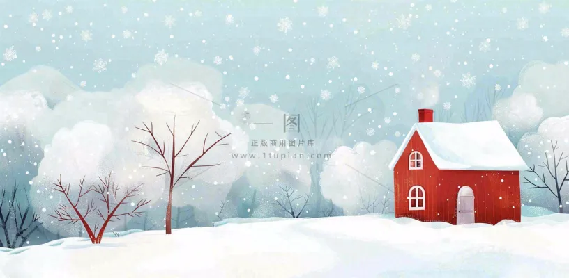 冬天白雪覆盖寒冷唯美雪景小寒插画背景