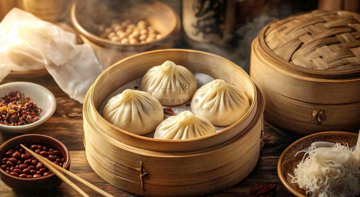 美味的小笼包笼屉美食早点摄影图
