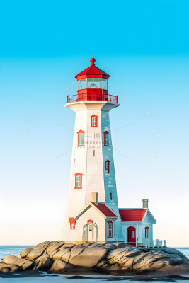 海边灯塔蓝色简约背景 海边灯塔蓝色简约背景