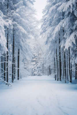 冬季雪山森林雾凇公路道路摄影图