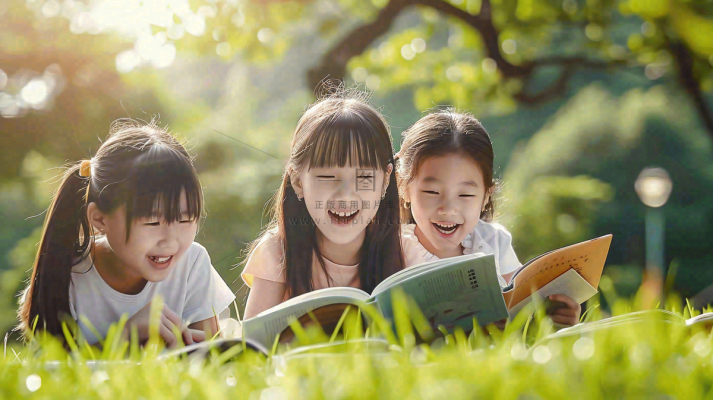 公园草坪看书阅读的学生孩子们知识兴趣世界读书日摄影图