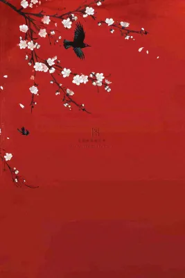 红色墙背景梅花红花鸟情人节七夕小年新年除夕背景