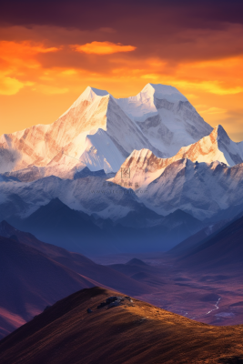 夕阳下的高原雪山美景摄影图