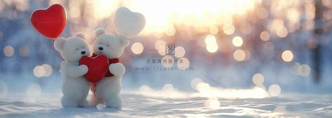 冬天雪地落日下爱情小熊,浪漫雪花情人节520爱情气球摄影图 冬天雪地落日下爱情小熊,浪漫雪花情人节520爱情气球摄影图