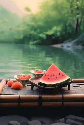 清爽河边西瓜简约节气海报背景