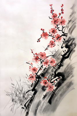 花鸟树枝花草国画水墨画素材背景