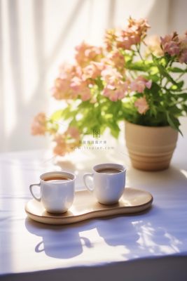 餐桌上的咖啡杯下午茶绿植阳光光影摄影图 餐桌上的咖啡杯下午茶绿植阳光光影摄影图