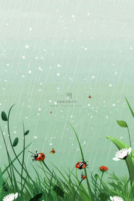 春天草丛花丛昆虫下雨天雨水惊蛰谷雨卡通插画背景 春天草丛花丛昆虫下雨天雨水惊蛰谷雨卡通插画背景