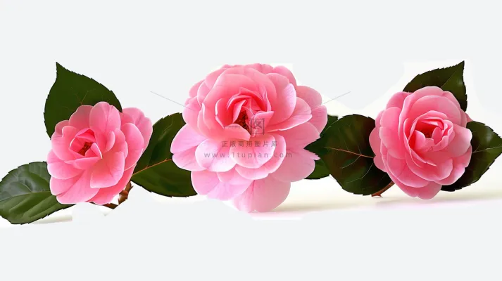 山茶花粉色花朵白色背景摄影图