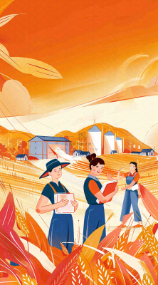 红色插画土地收成粮食农民辛勤劳作劳动节卡通插画背景