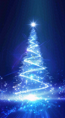 夜晚蓝色星空下发光的圣诞树梦幻平安夜插画背景
