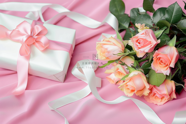 粉色鲜花礼物礼盒妇女节女神节摄影图
