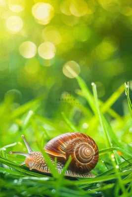 春夏草地上的蜗牛露珠惊蛰春分立夏摄影图