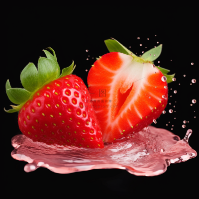 新鲜草莓水飞溅开水果摄影图