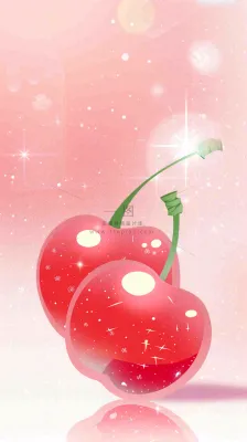 粉色樱桃水果梦幻唯美弥散风插画背景