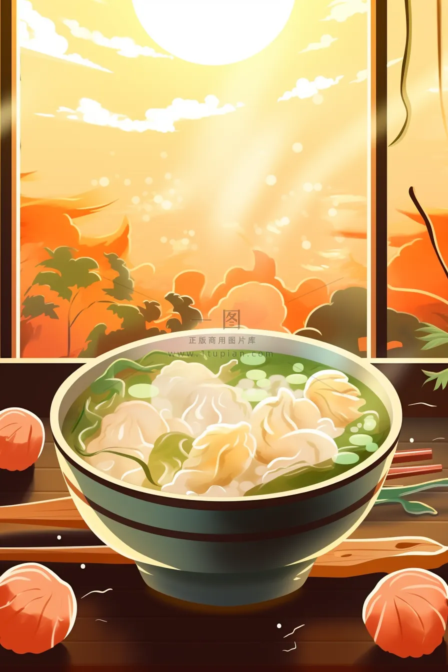 水饺虾饺云吞美食卡通插画插图背景