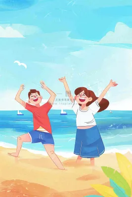 夏至海边沙滩度假玩乐小暑大暑节气插画背景
