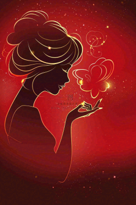 红色金线剪影女生节妇女节唯美插画背景 红色金线剪影女生节妇女节唯美插画背景