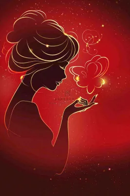 红色金线剪影女生节妇女节唯美插画背景 红色金线剪影女生节妇女节唯美插画背景