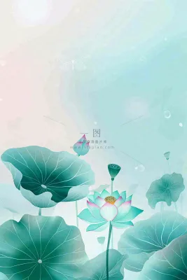 夏天小清新荷花荷叶静雅弥散风绿粉色蜻蜓立夏夏至处暑插画背景 夏天小清新荷花荷叶静雅弥散风绿粉色蜻蜓立夏夏至处暑插画背景