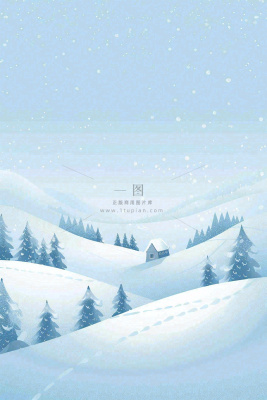 冬天雪景雪山下的房子小木屋寒冷立冬冬至大雪小雪卡通插画背景
