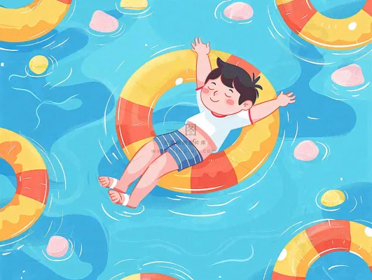 夏天游泳泳池人物游泳男孩蓝色背景泳圈夏日运动小暑大暑夏至立夏卡通插画背景 夏天游泳泳池人物游泳男孩蓝色背景泳圈夏日运动小暑大暑夏至立夏卡通插画背景