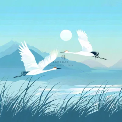 白鹭齐飞天水一色山水画芦苇荡清冷白露寒露插画背景