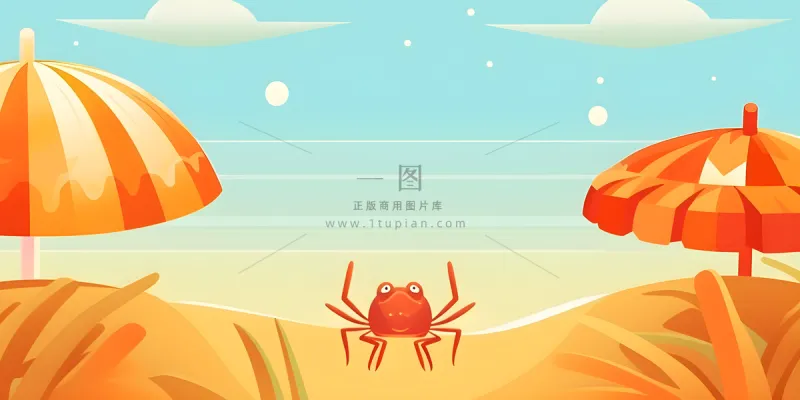 沙滩遮阳伞海洋金橘色背景