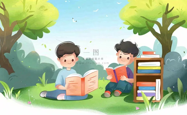 大自然阅读书本知识大树草坪世界读书日卡通插画背景