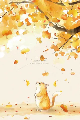 秋天银杏树下的松树秋意金黄色立秋秋分白露唯美插画背景 秋天银杏树下的松树秋意金黄色立秋秋分白露唯美插画背景