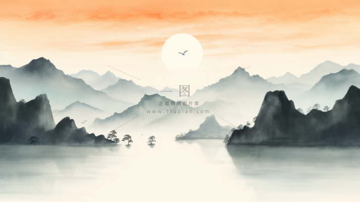 中国山水水墨画插画背景 中国山水水墨画插画背景