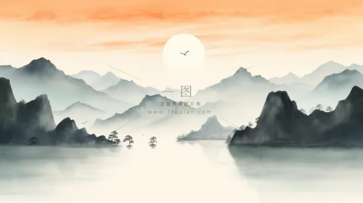 中国山水水墨画插画背景 中国山水水墨画插画背景