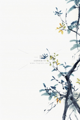 中国风简约淡雅蓝色枝叶背景 中国风简约淡雅蓝色枝叶背景