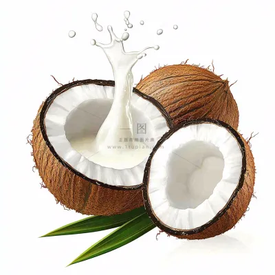 椰子汁飞溅新鲜果汁摄影图