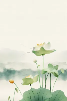 中国风水墨简约荷花绿色节气海报背景 中国风水墨简约荷花绿色节气海报背景